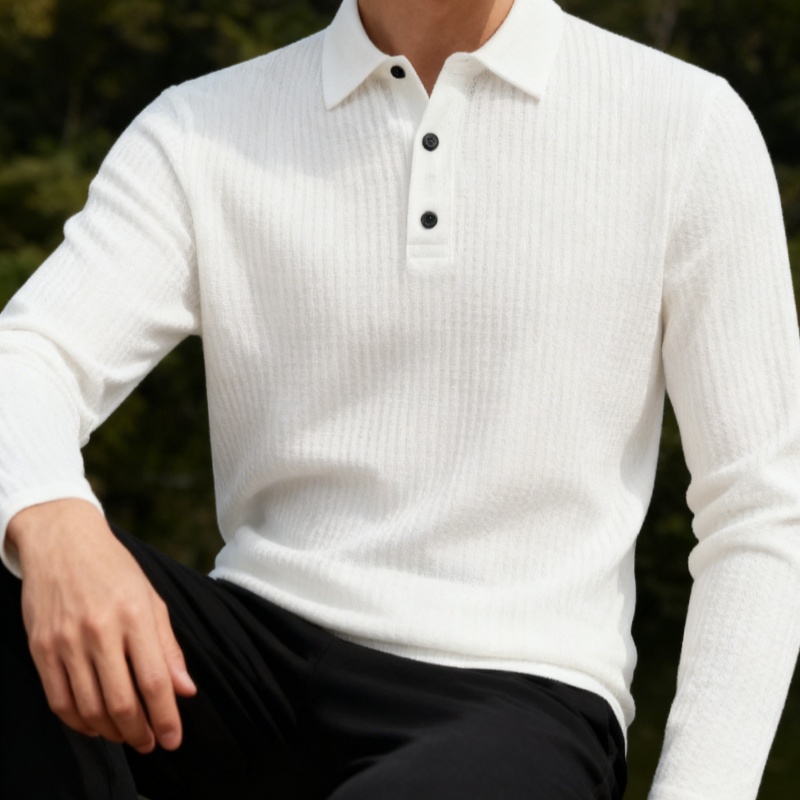 Men'S Fashion Color - Men's summer-autumn long-sleeved Polo shirt, solid