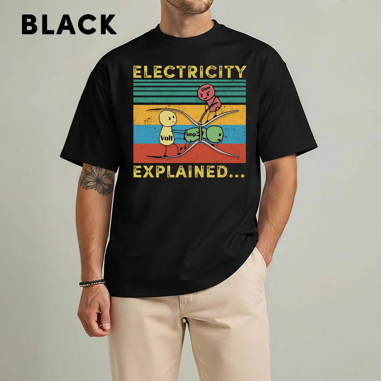 Men'S Fashion Explained - Electricity Explained T Shirt Retro Science