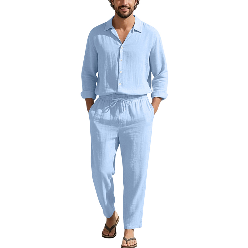 Men'S Fashion Color - Spring Summer Linen Casual Sets Loose